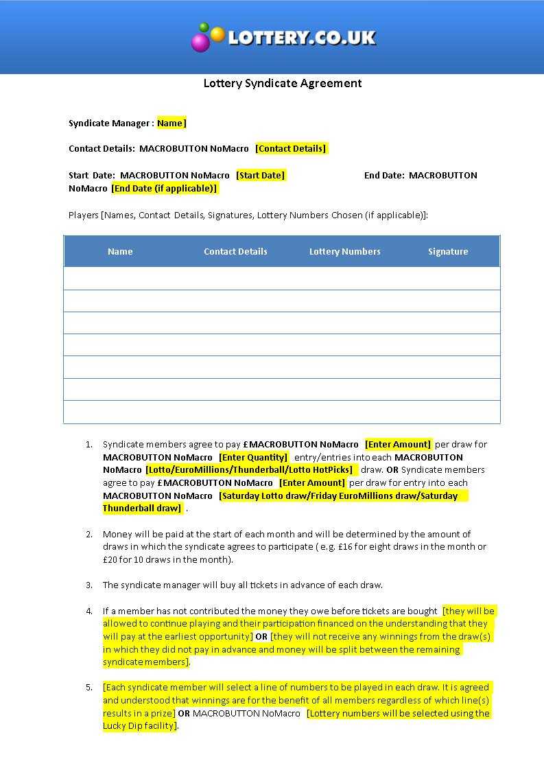 Free 6+ Significance Of Lottery Syndicate Forms In Pdf | Ms Word In Lottery Syndicate Agreement Template Word