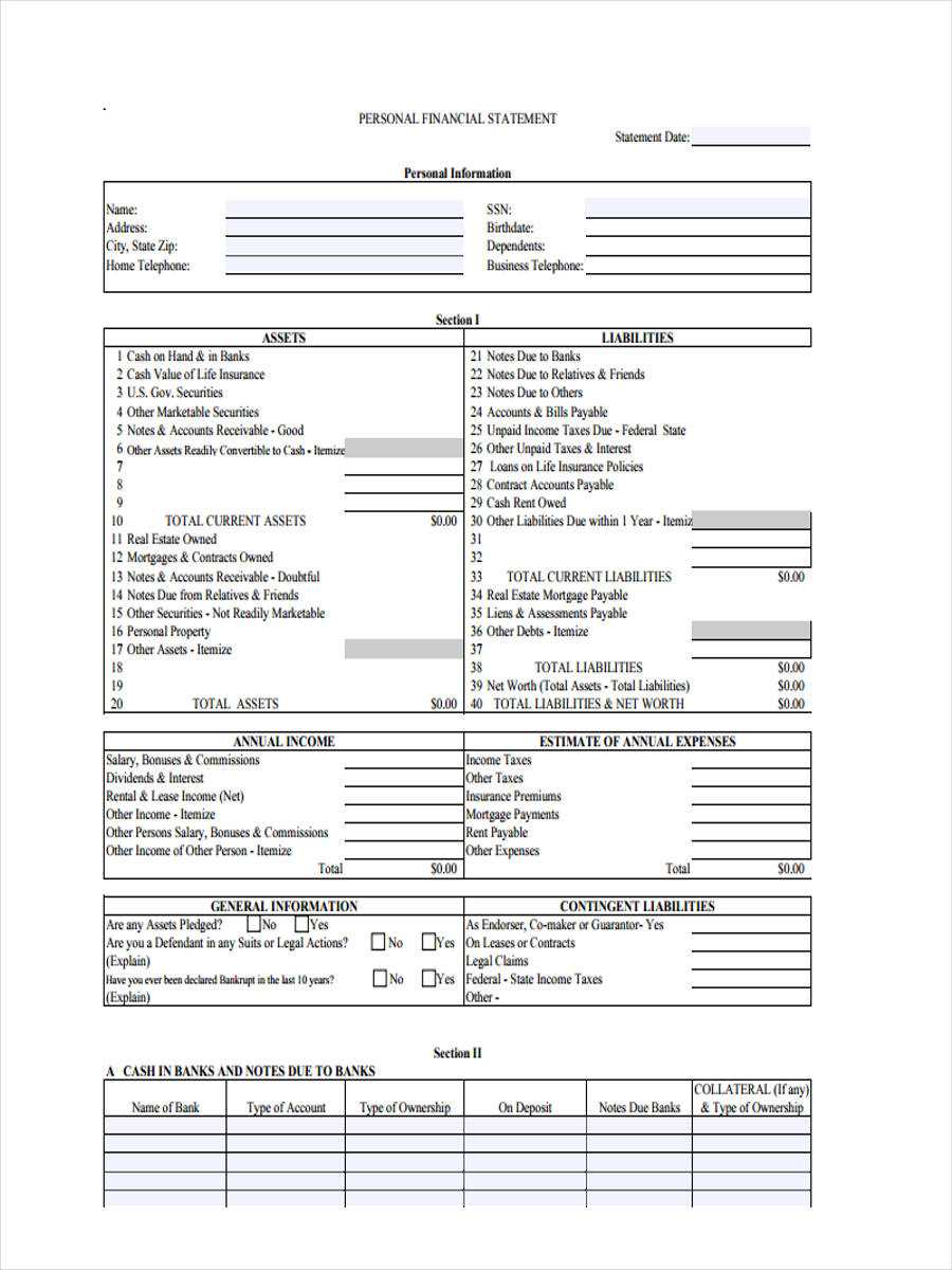 Free 8+ Personal Financial Statement Forms In Pdf | Ms Word Regarding Blank Personal Financial Statement Template