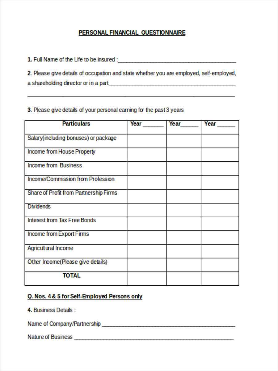 Free 9+ Financial Questionnaire Forms In Pdf | Ms Word Intended For Questionnaire Design Template Word
