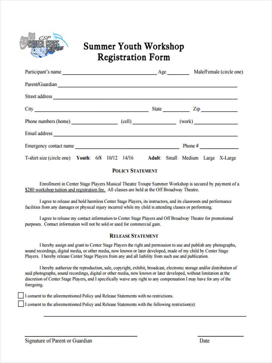 Free 9+ Workshop Registration Forms In Pdf Throughout Camp Registration Form Template Word