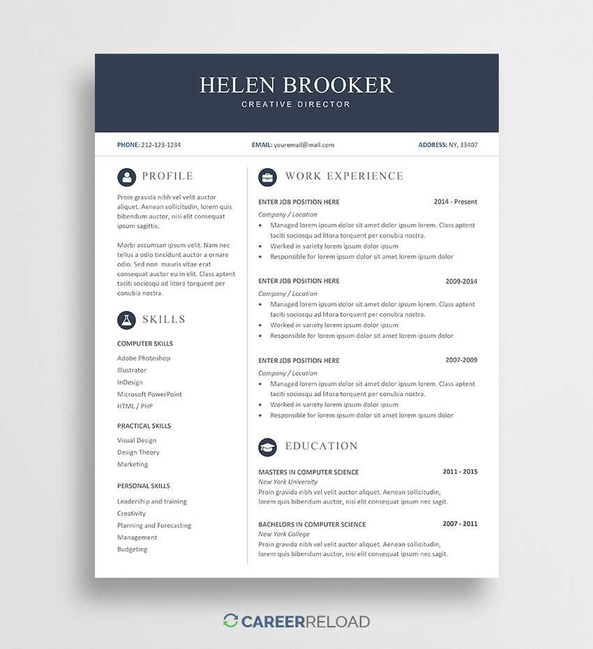 Free Cv Template For Word – Free Download – Career Reload In Microsoft Word Resumes Templates