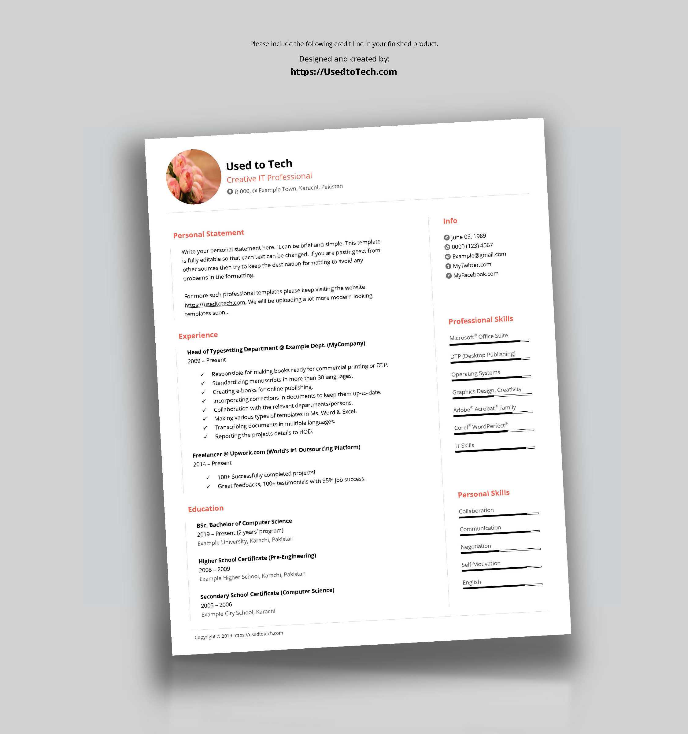 Free Minimal Cv Template In Ms Word – Used To Tech In Microsoft Word Resumes Templates