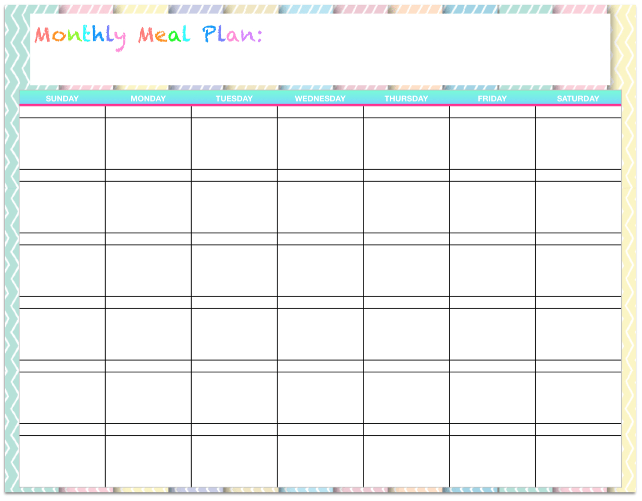 Free Monthly Meal Planner – Karan.ald2014 For Blank Meal Plan Template