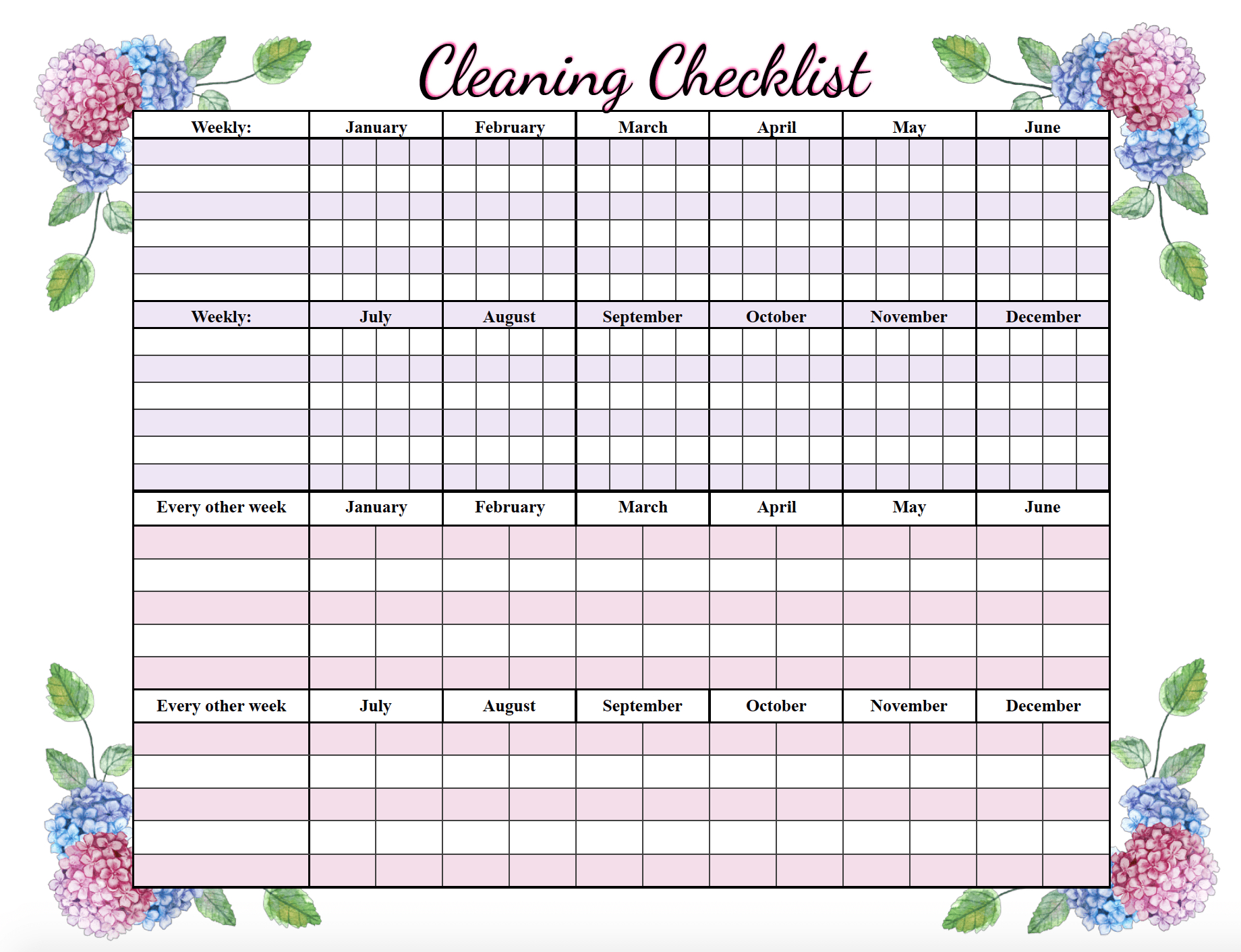 Free Printable Cleaning Checklists: Weekly And Deep Cleaning Inside Blank Cleaning Schedule Template