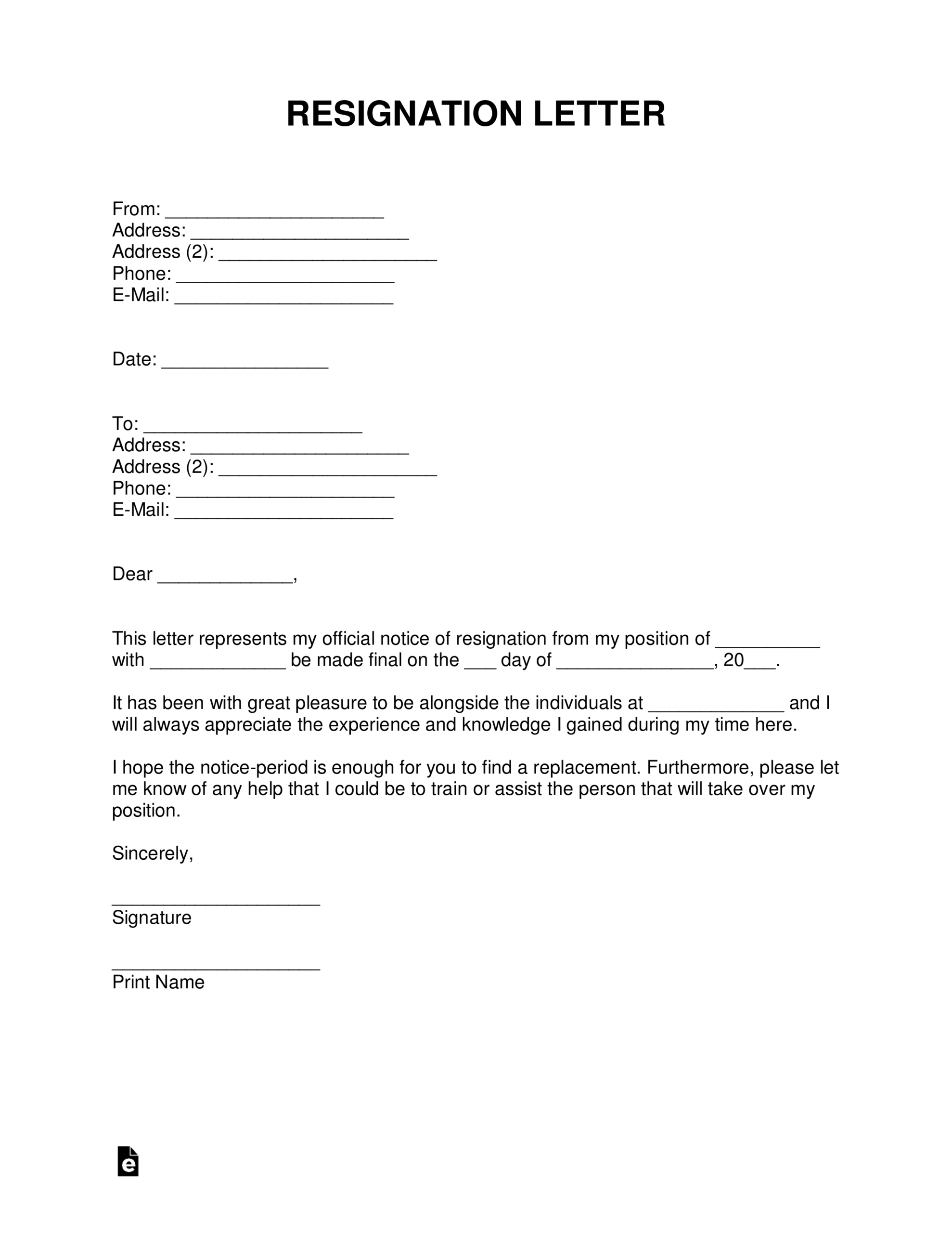 Free Resignation Letters | Templates & Samples - Pdf | Word Pertaining To 2 Weeks Notice Template Word