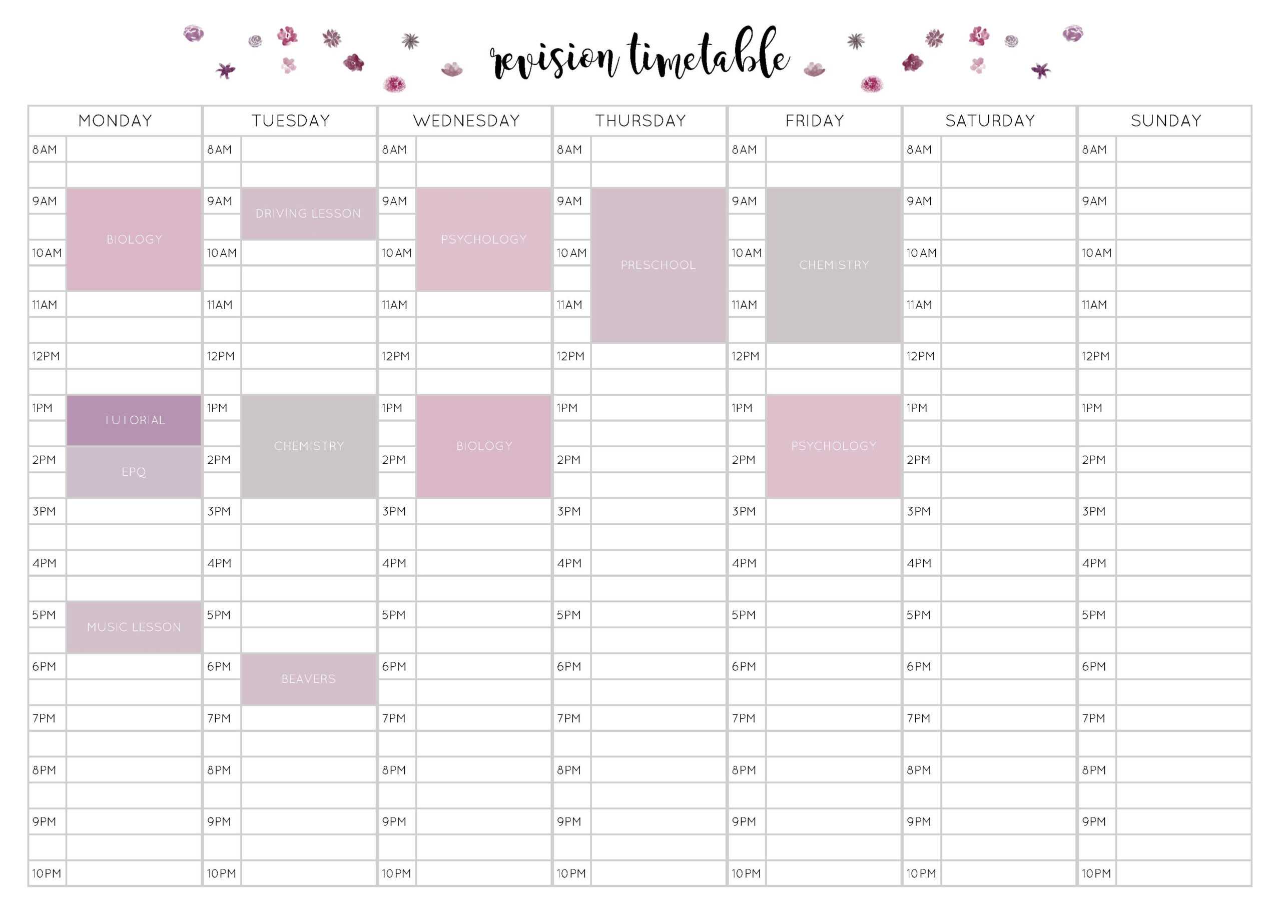 Free Revision Timetable Printable – Emily Studies Inside Blank Revision Timetable Template