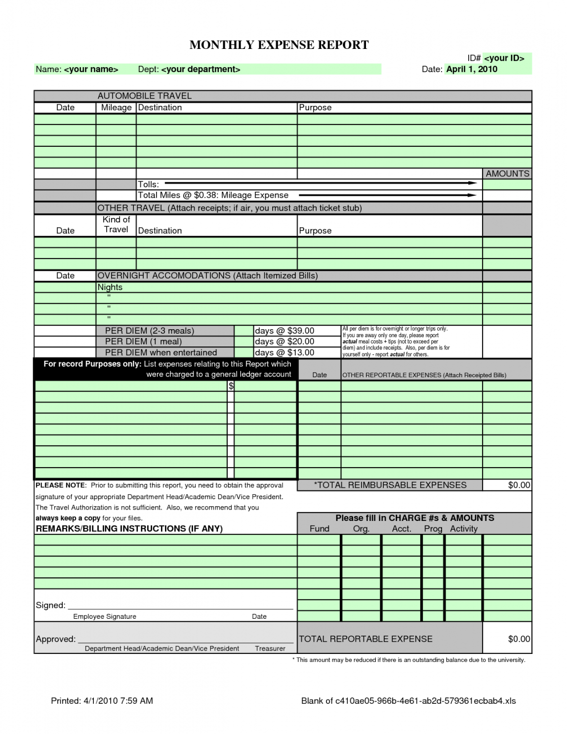 Free Small Business Monthly Expense Report And Template Pertaining To Per Diem Expense Report Template