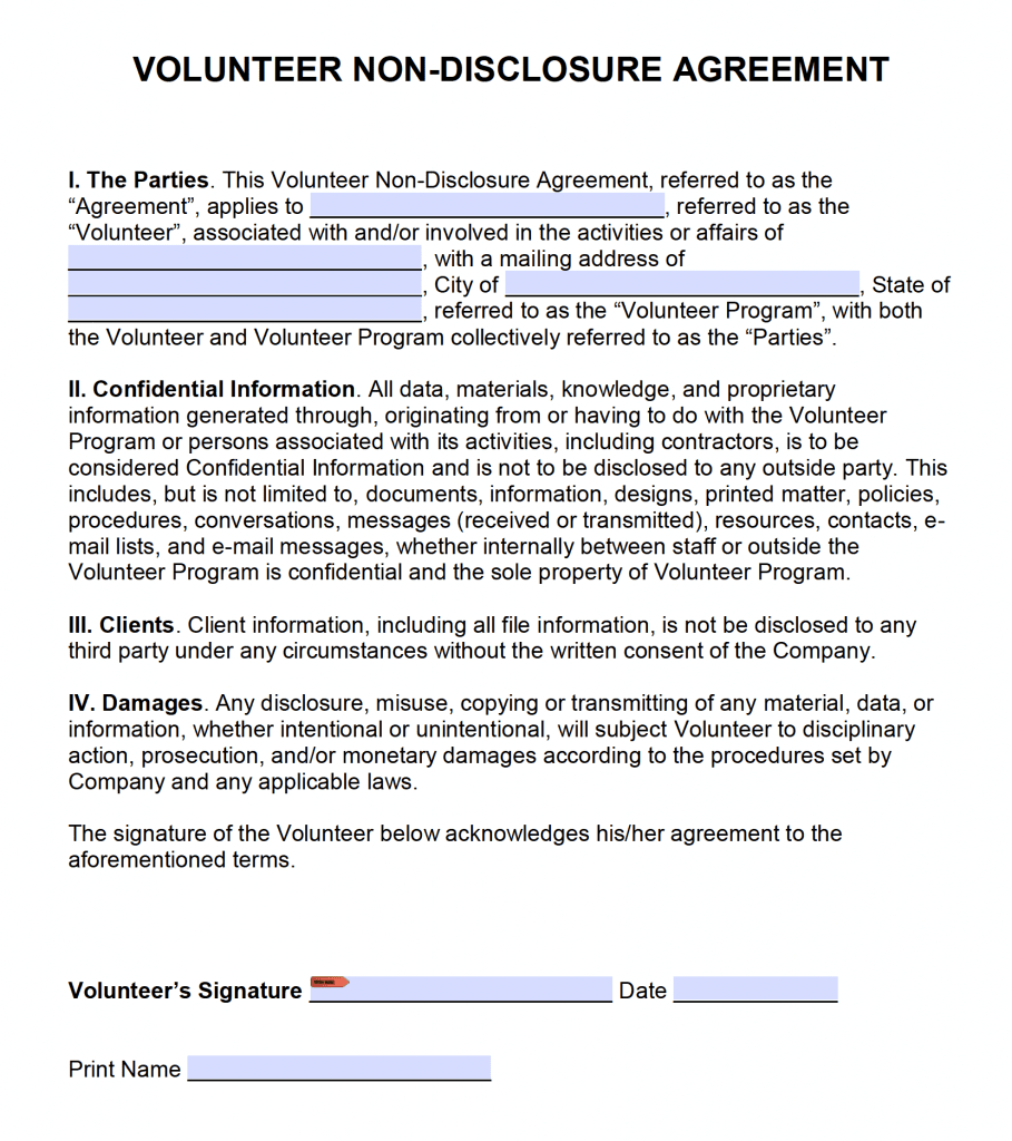 Free Volunteer Non Disclosure Agreement (Nda) | Pdf | Word Intended For Nda Template Word Document
