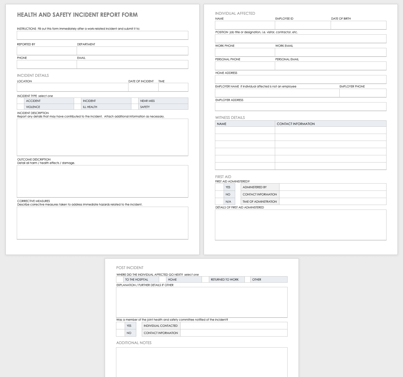 Free Workplace Accident Report Templates | Smartsheet For First Aid Incident Report Form Template