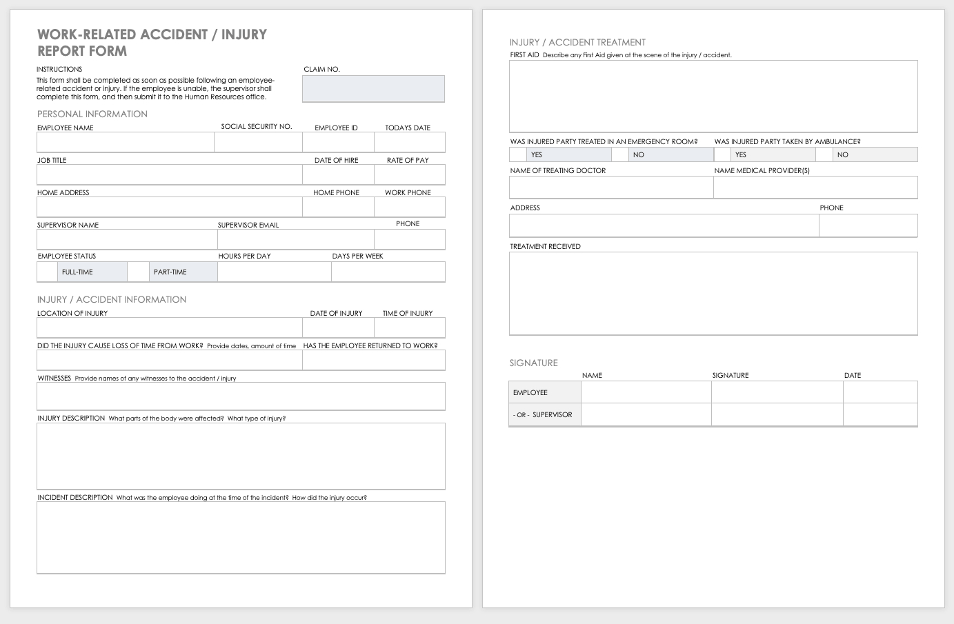 Free Workplace Accident Report Templates | Smartsheet In First Aid Incident Report Form Template
