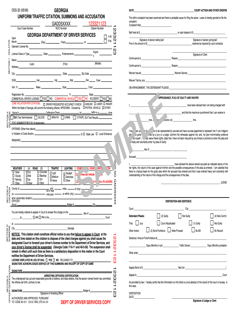Georgia Traffic Citation – Fill Online, Printable, Fillable With Blank Speeding Ticket Template