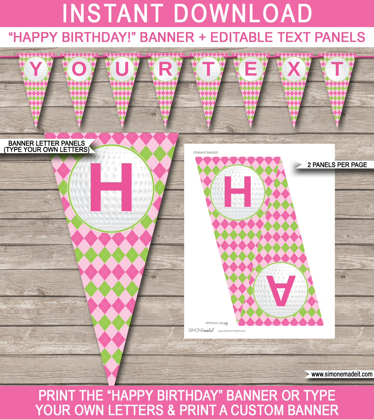 Golf Birthday Party Banner Template – Pink & Green With Diy Birthday Banner Template