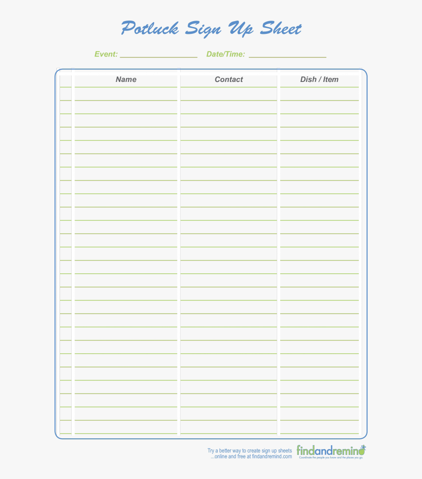 Goodbye Potluck Signup Sheet, Hd Png Download – Kindpng Inside Potluck Signup Sheet Template Word