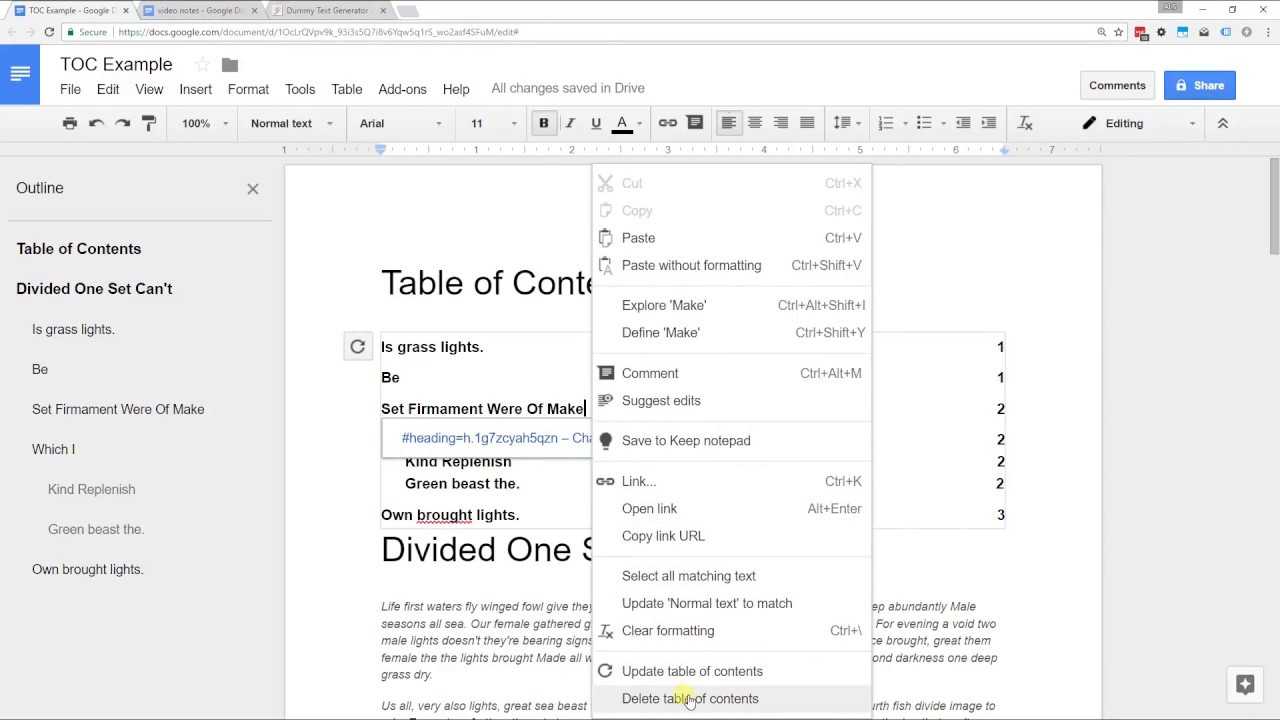 Google Docs – Create A Table Of Contents With Page Numbers Or Links Throughout Contents Page Word Template