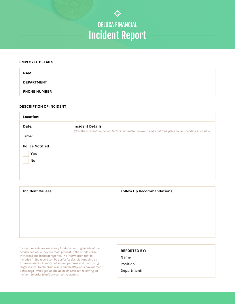 Green Incident Report Template Pertaining To After Event Report Template