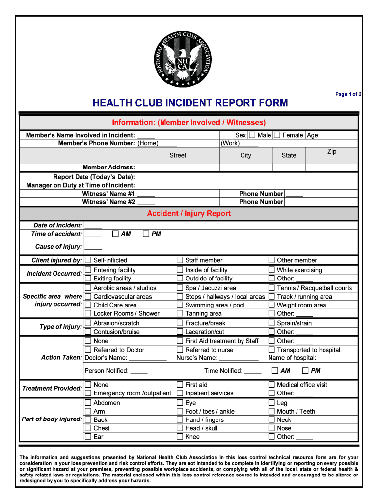 Gym Incident Report Template – Fill Online, Printable Intended For Injury Report Form Template