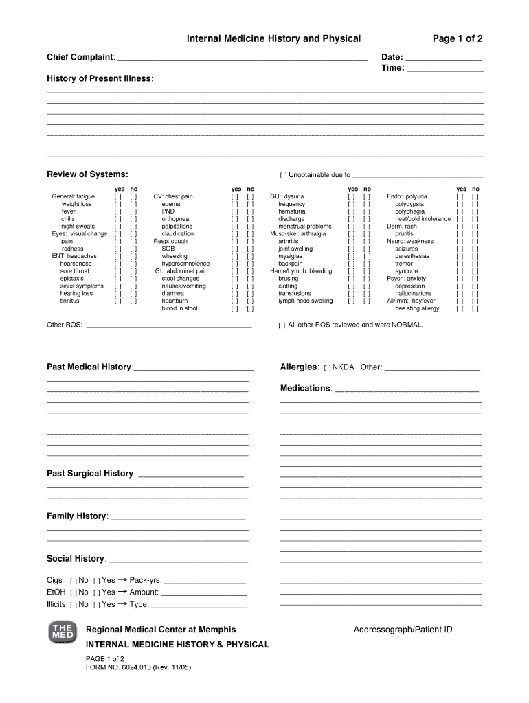H And P Template – Fill Online, Printable, Fillable, Blank With History And Physical Template Word