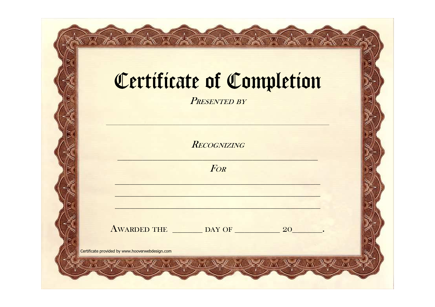 High Quality Certificate Of Completion Program Template Inside Blank Certificate Of Achievement Template