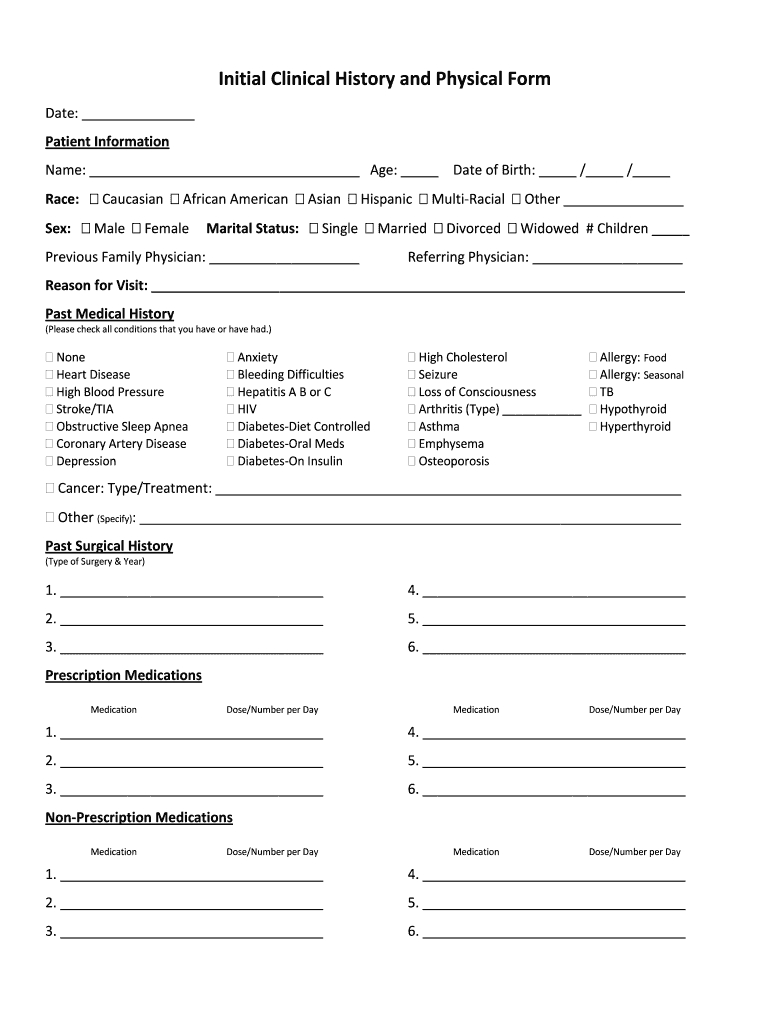 History And Physical Template – Fill Online, Printable In History And Physical Template Word