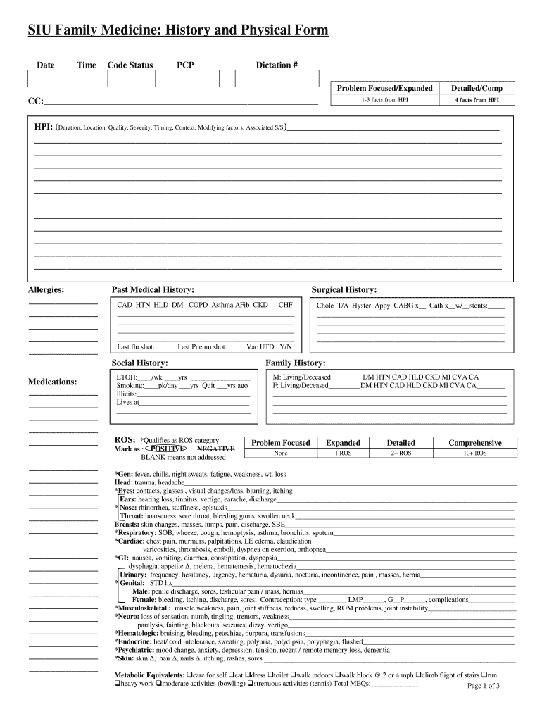 History And Physical Template – Fill Online, Printable With History And Physical Template Word