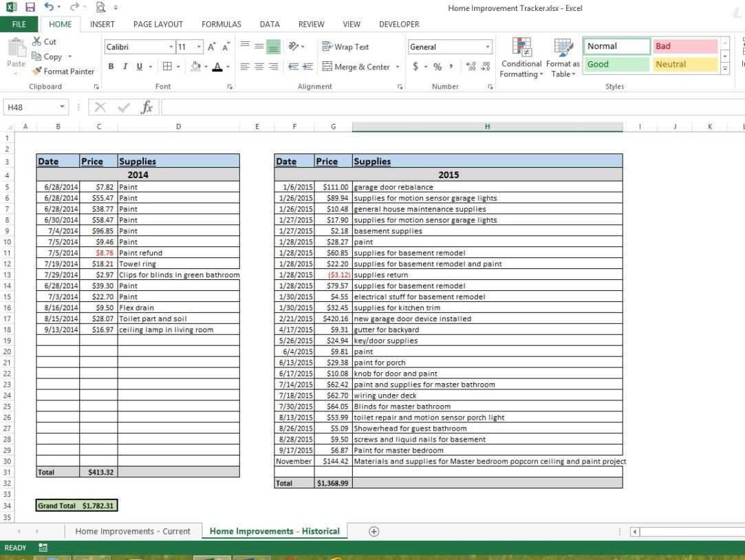 Home Improvement Tracker Microsoft Excel Spreadsheet In Ms Intended For Fact Sheet Template Microsoft Word