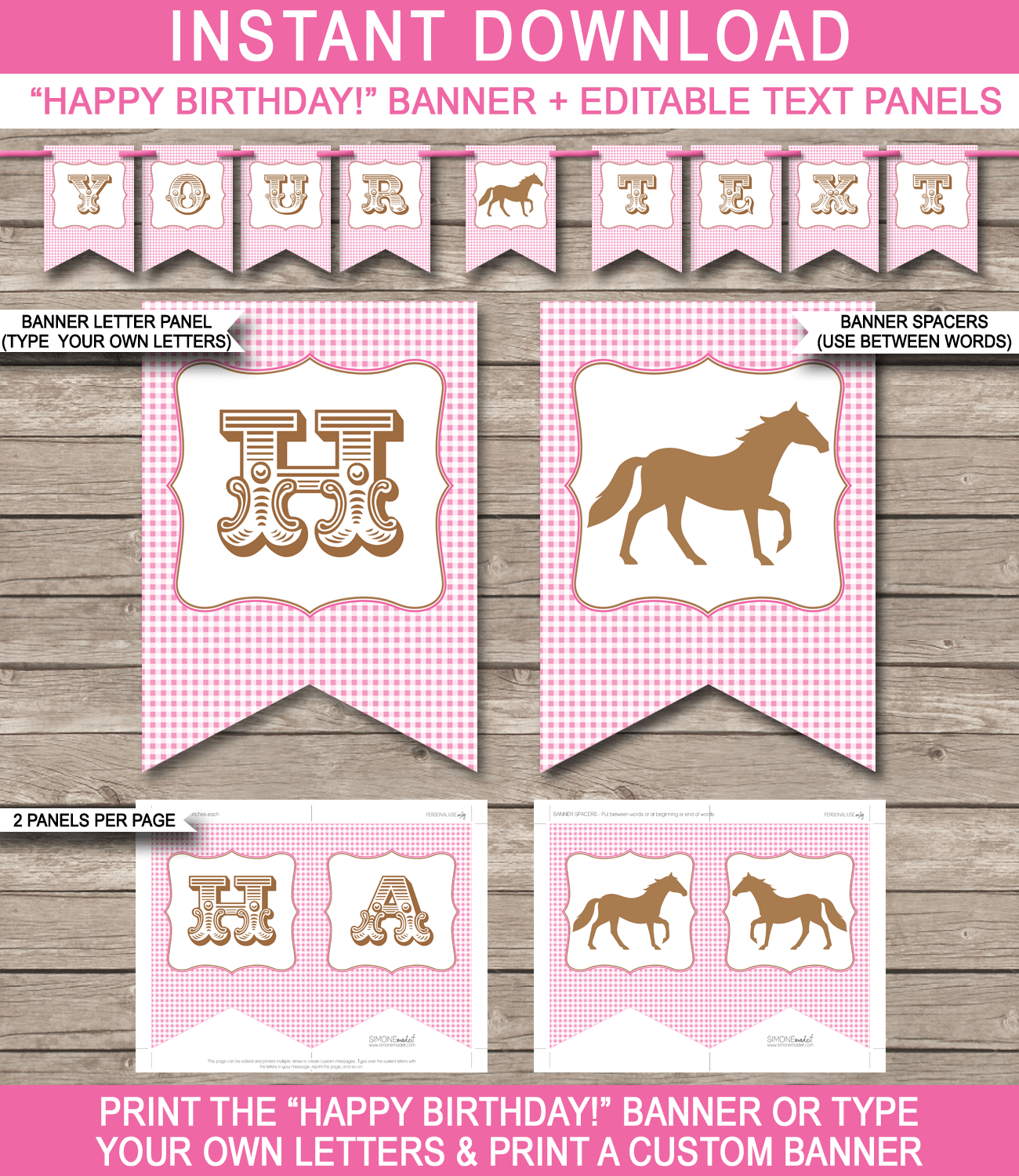 Horse Or Pony Party Banner Template – Pink With Regard To Diy Party Banner Template