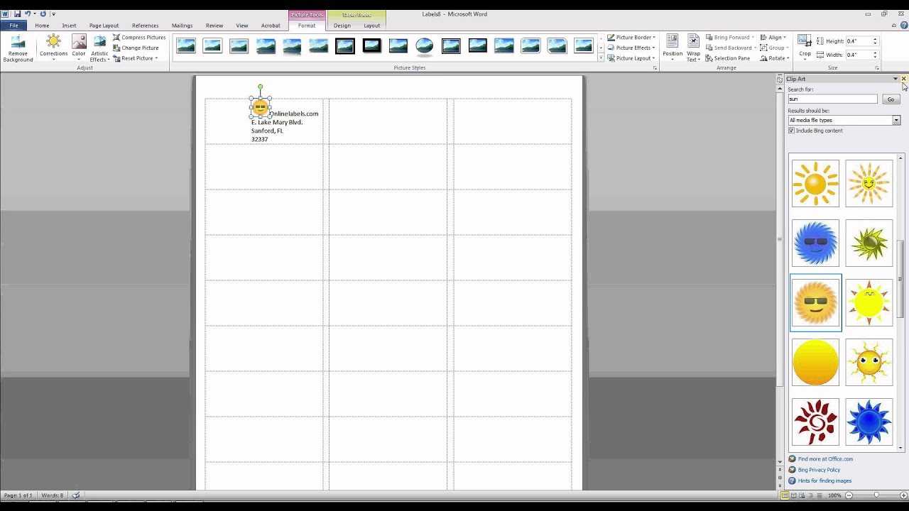 How To Add Images And Text To Label Templates In Microsoft Word Intended For 8 Labels Per Sheet Template Word
