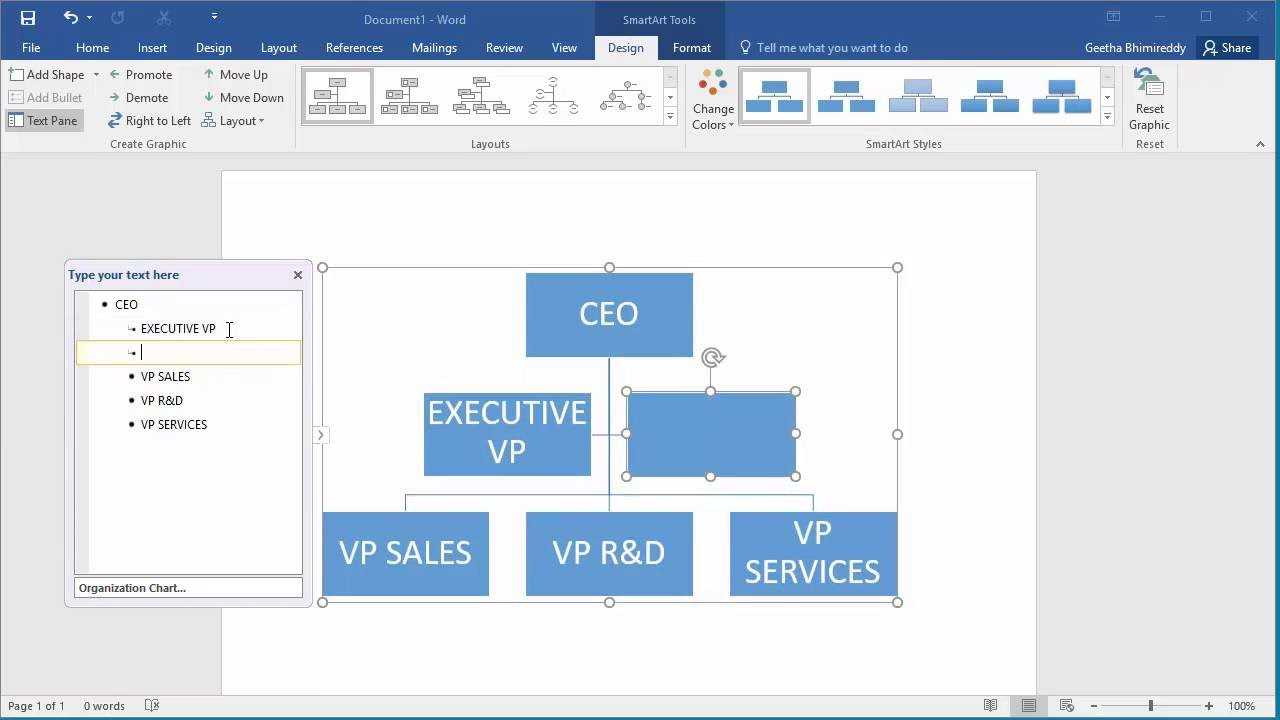 How To Create An Organization Chart In Word 2016 Inside Org Chart Template Word