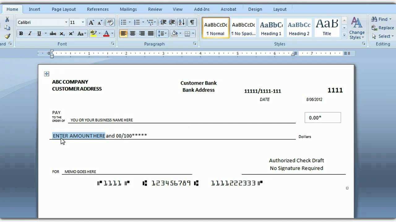 How To Print A Check Draft Template Regarding Print Check Template Word