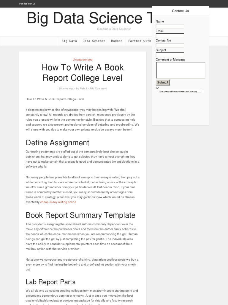 How To Write A Book Report College Level - Bpi - The With College Book Report Template