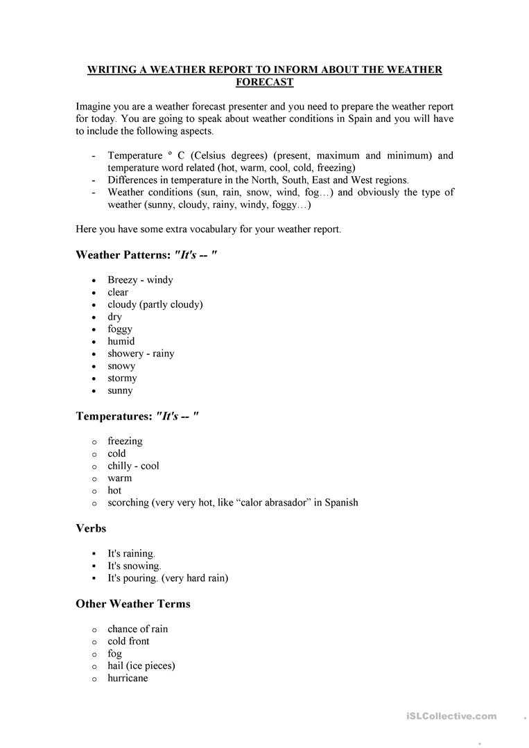 How To Write A Weather Report – English Esl Worksheets For Inside Kids Weather Report Template