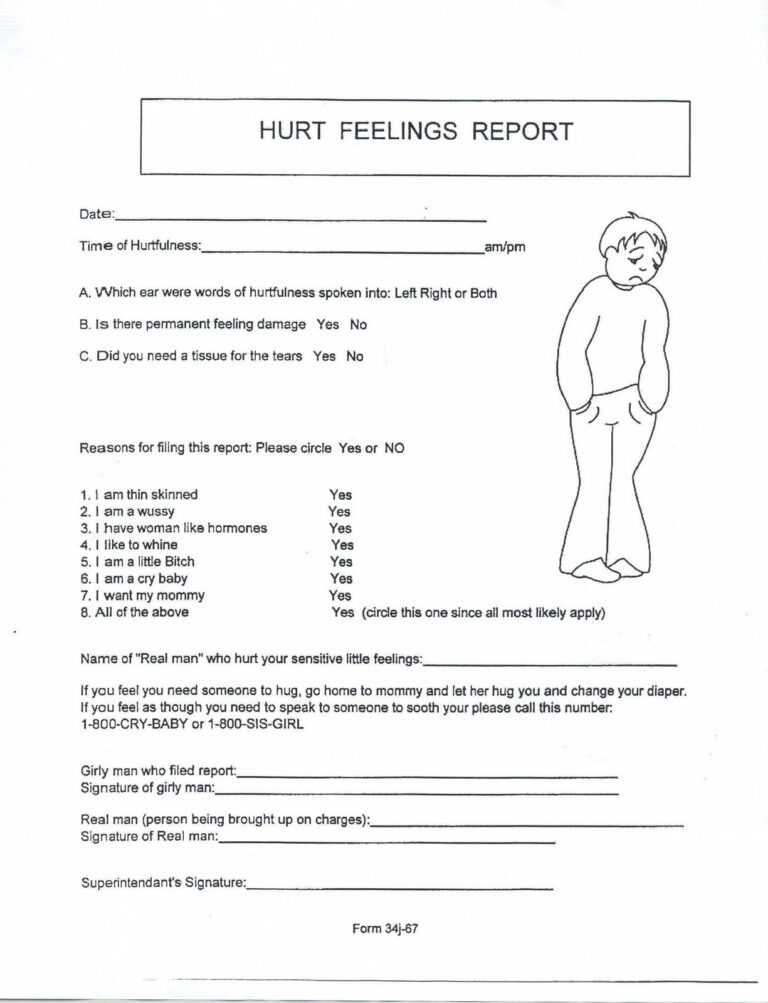 Hurt Form For Hurt Feelings Report Template Best Professional Templates