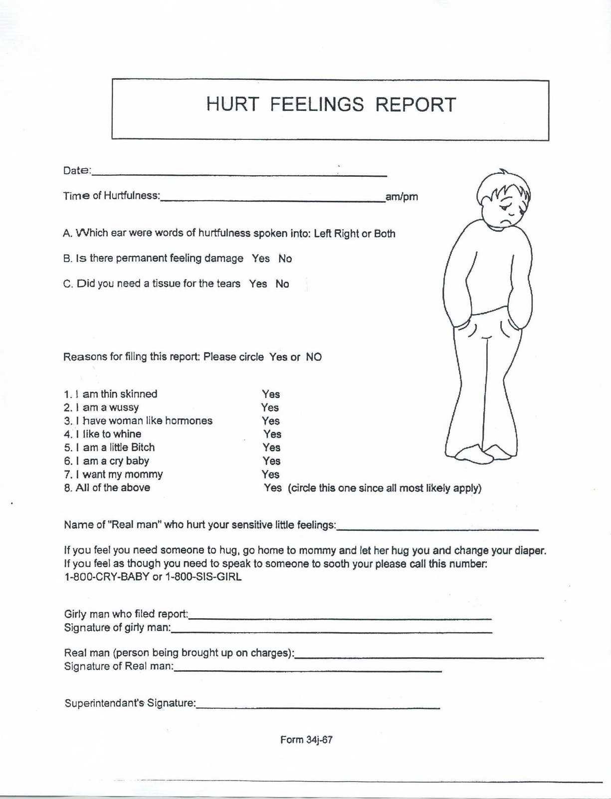 Hurt Form For Hurt Feelings Report Template