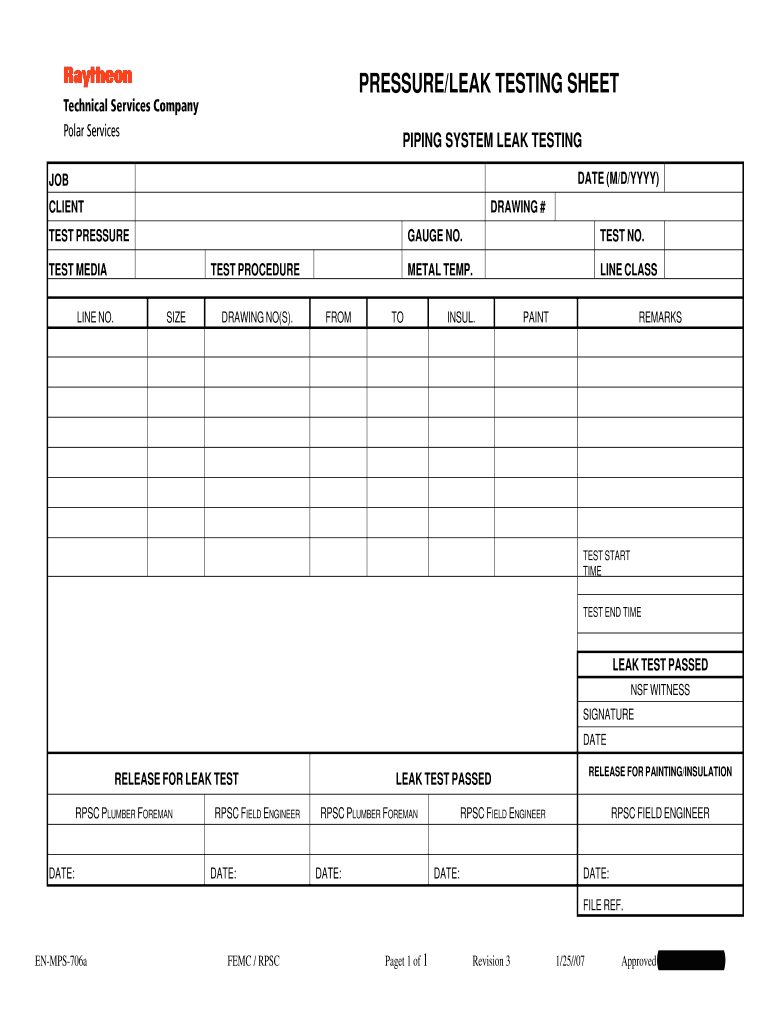 Hydro Test Form - Fill Online, Printable, Fillable, Blank Inside Hydrostatic Pressure Test Report Template