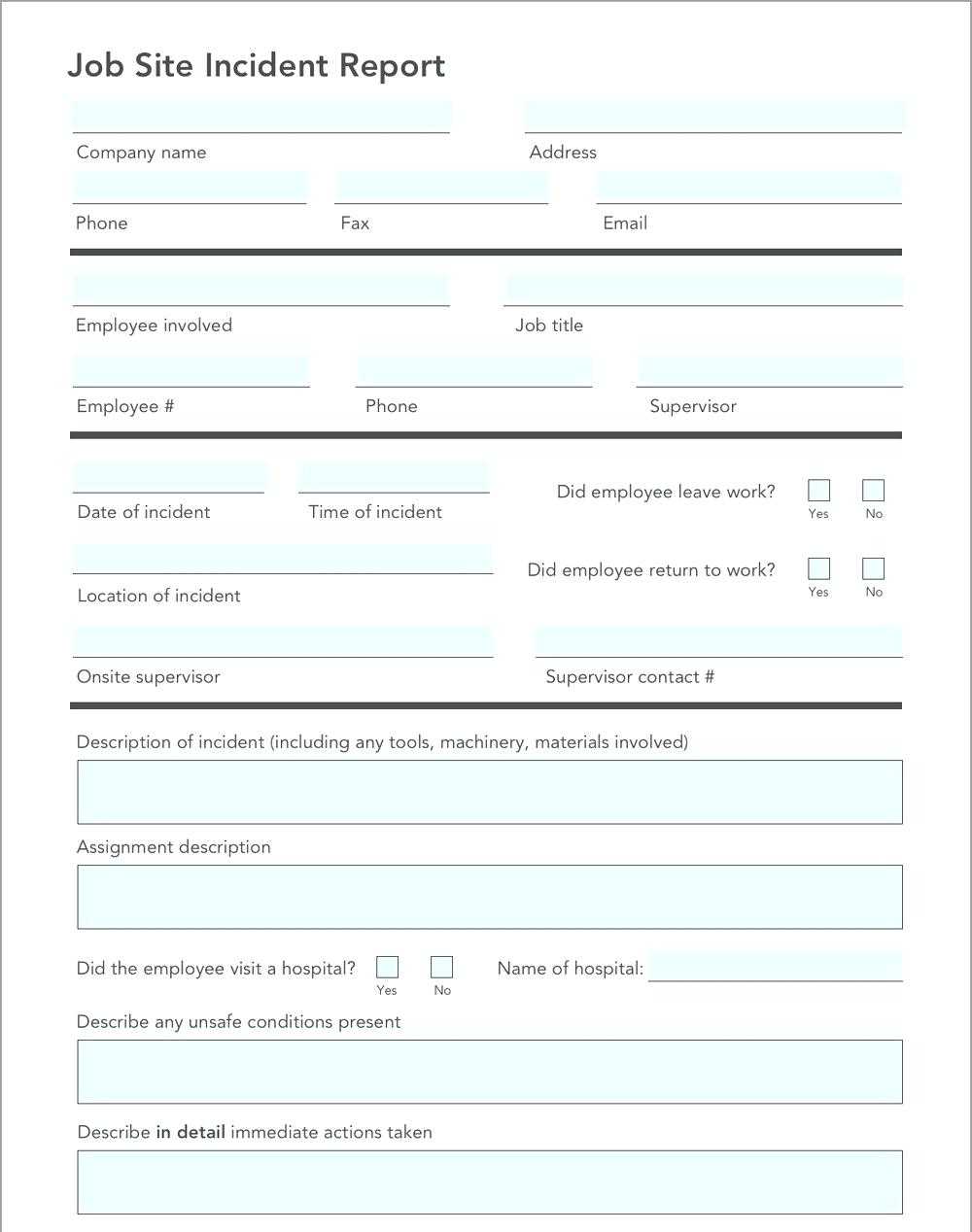 Incident Report Form Template Free Download – Vmarques Intended For Site Visit Report Template Free Download