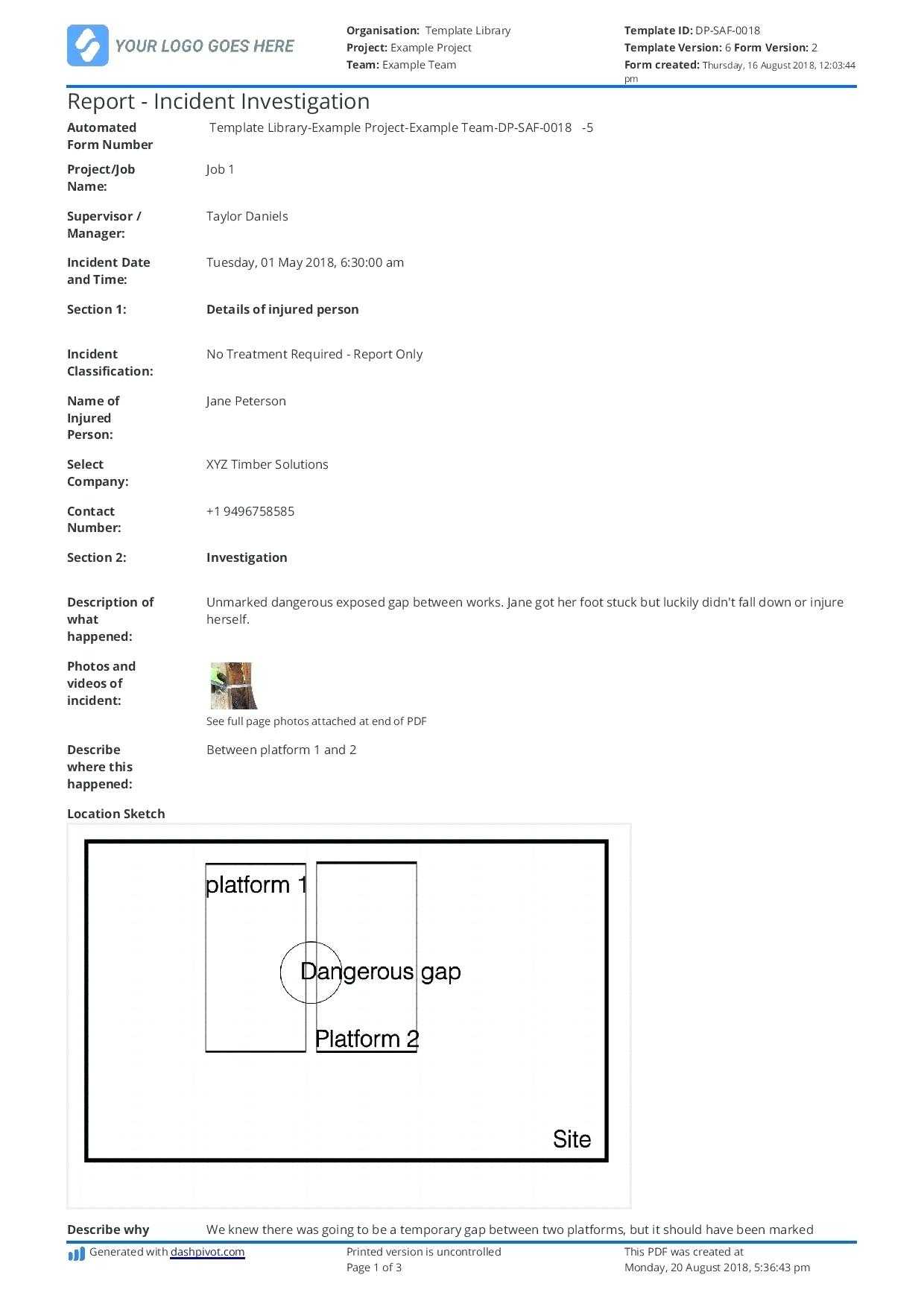 Incident Report Form Template Workplace Victoria Intended For Ohs Incident Report Template Free