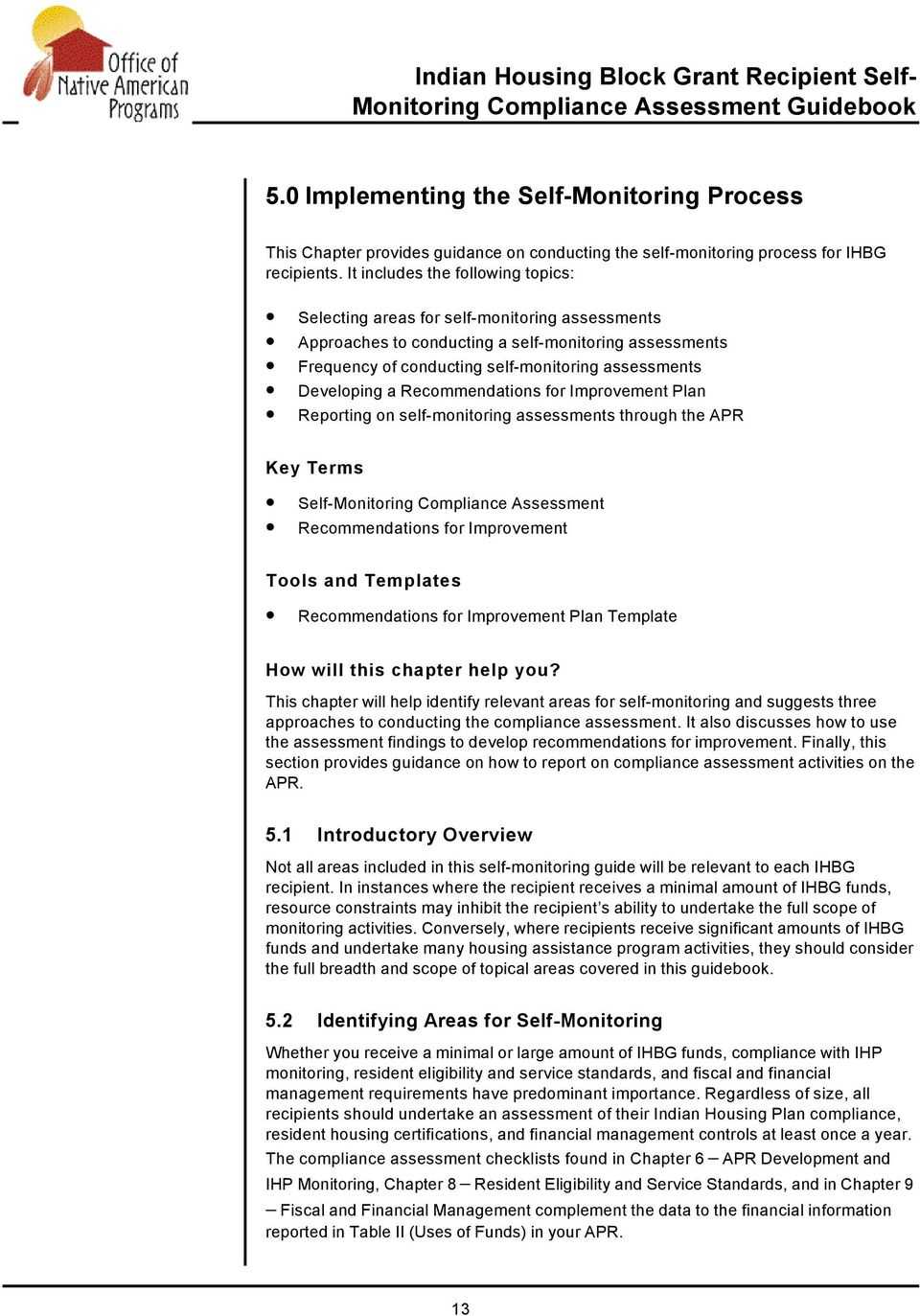Indian Housing Block Grant Recipient Self  Monitoring With Compliance Monitoring Report Template