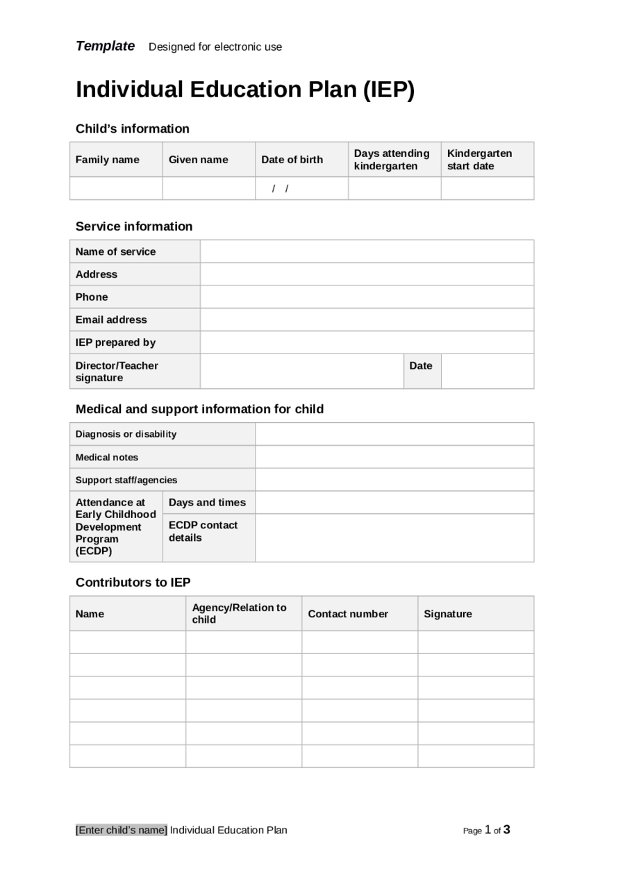 Individual Education Plan (Iep): Template – Edit, Fill, Sign Inside Blank Iep Template