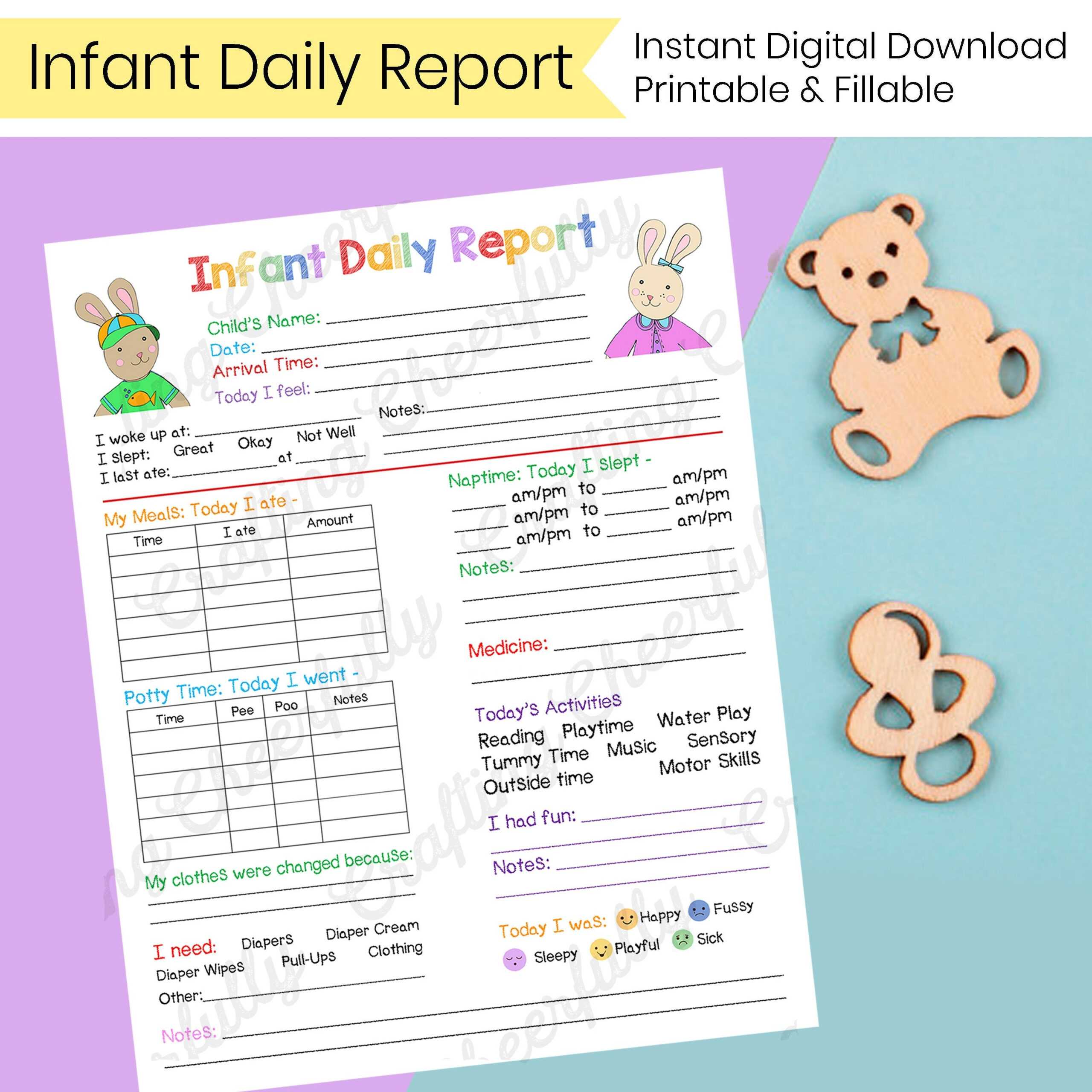 Infant Daily Report - In Home Preschool, Daycare, Nanny Log For Daycare Infant Daily Report Template