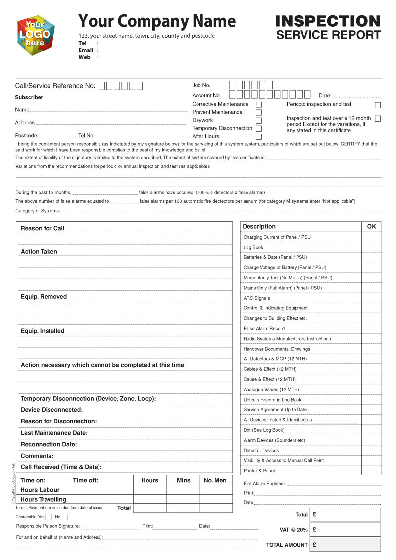 Inspection Service Report Templates For Ncr Print From £40 Regarding Ncr Report Template