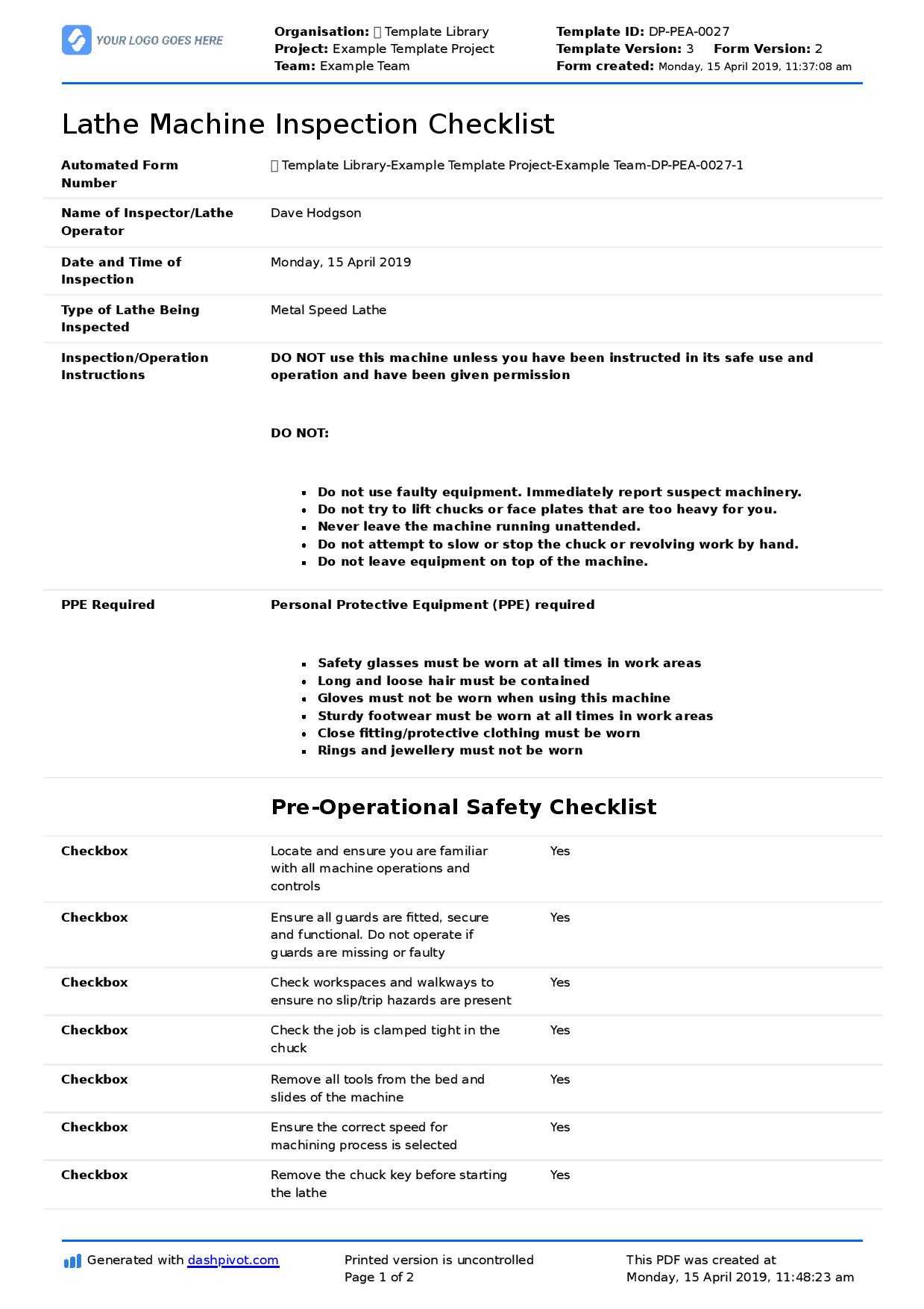 Inspection Spreadsheet Template Great Machine Shop Report Throughout Shop Report Template