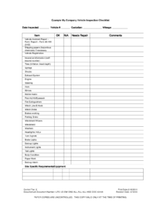 Inspection Spreadsheet Template Vehicle Checklist Excel throughout Vehicle Checklist Template Word