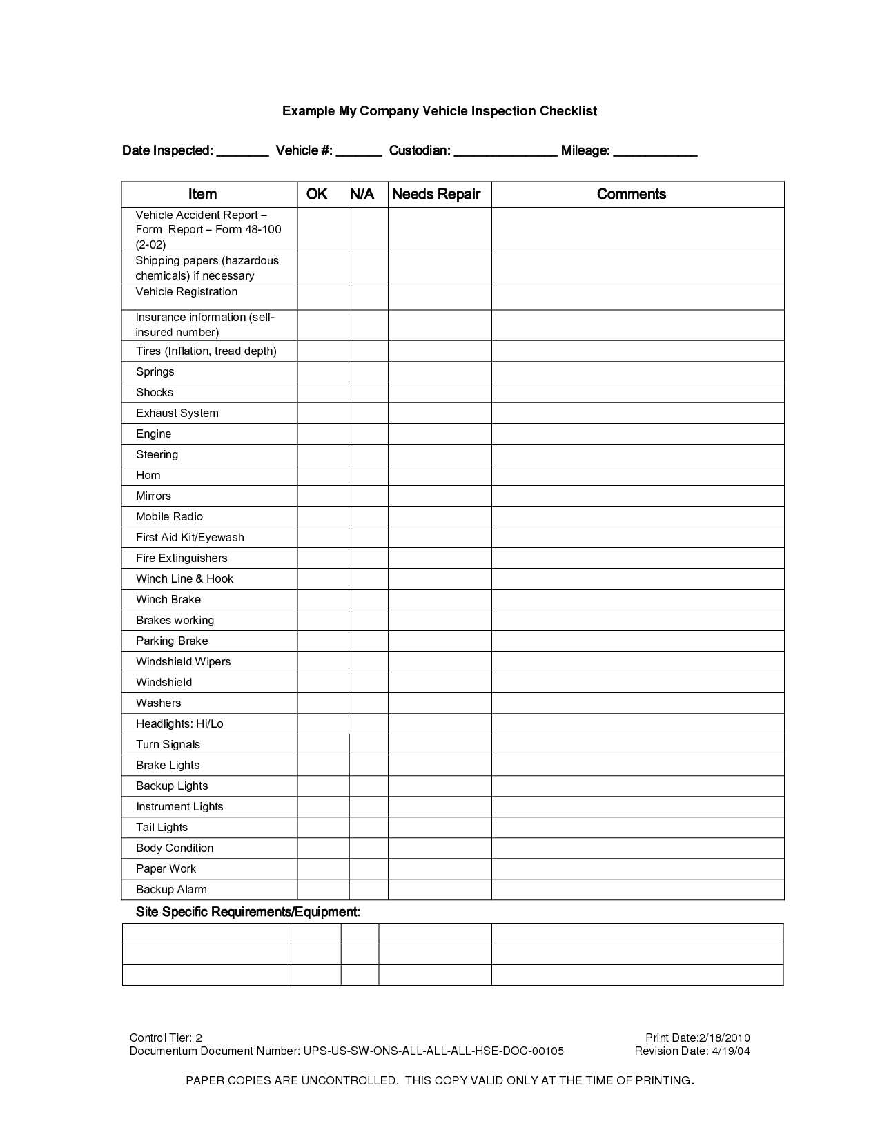 Inspection Spreadsheet Template Vehicle Checklist Excel Throughout Vehicle Checklist Template Word