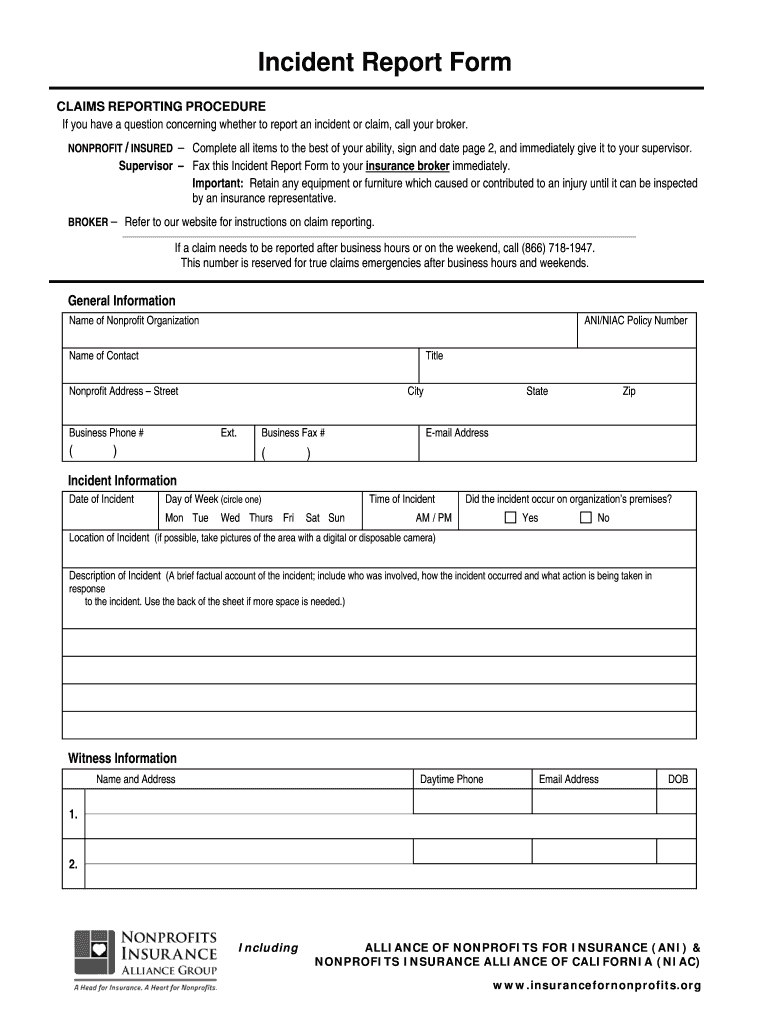 Insurance Incident Form – Fill Online, Printable, Fillable For School Incident Report Template