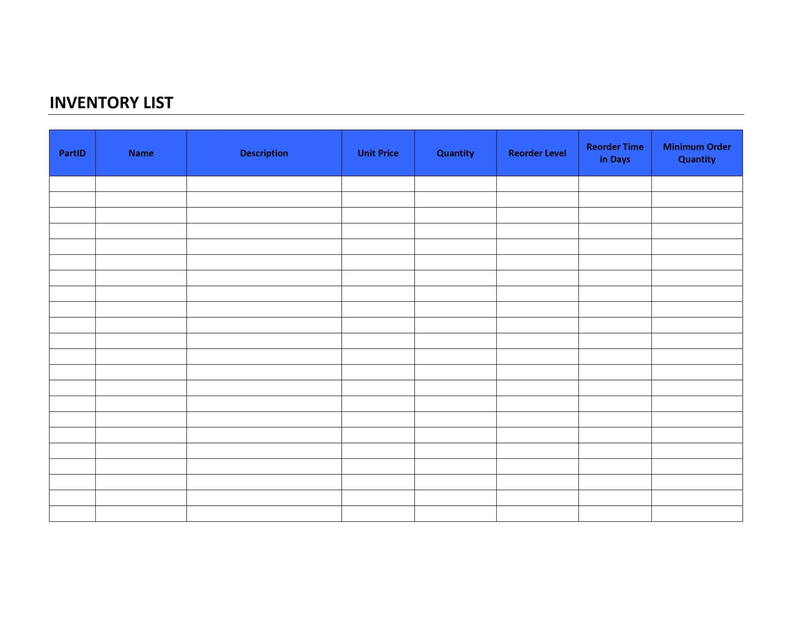 Inventory List Template Pertaining To Blank Medication List Templates