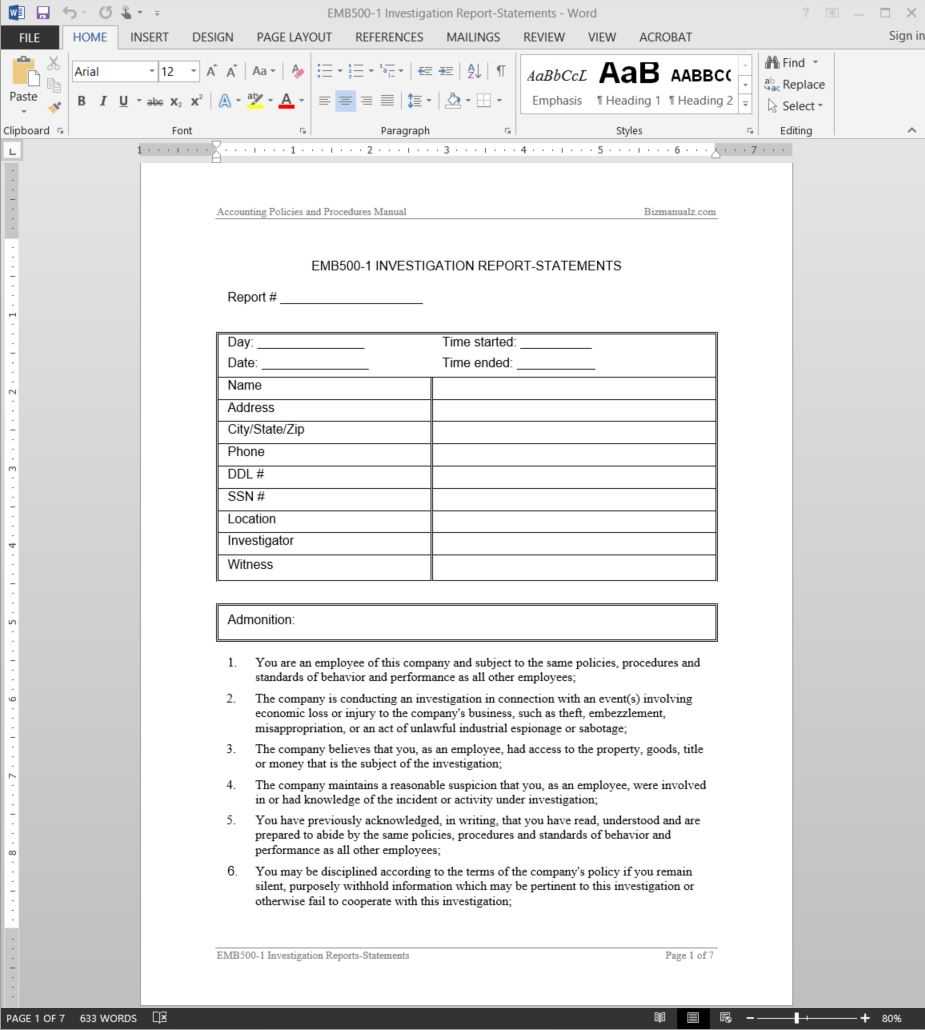 Investigation Report Template | Emb500 1 With Workplace Investigation Report Template