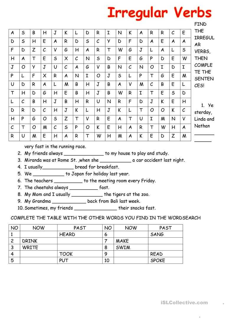 Irregular Verb Wordsearch – English Esl Worksheets For For Word Sleuth Template
