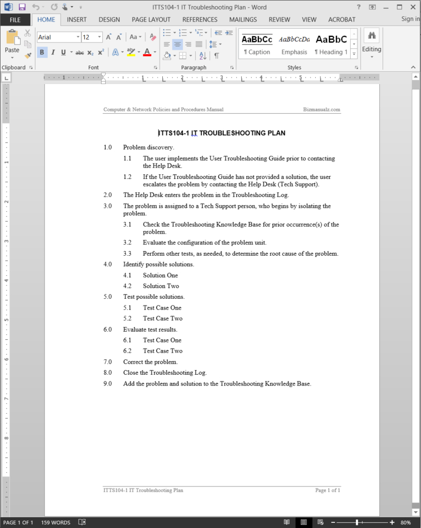 It Troubleshooting Plan Template | Itts104 1 For Software Problem Report Template