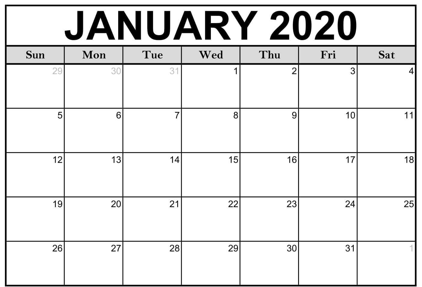 January Printable Calendar 2020 – Blank Templates – 2020 Within Blank Activity Calendar Template