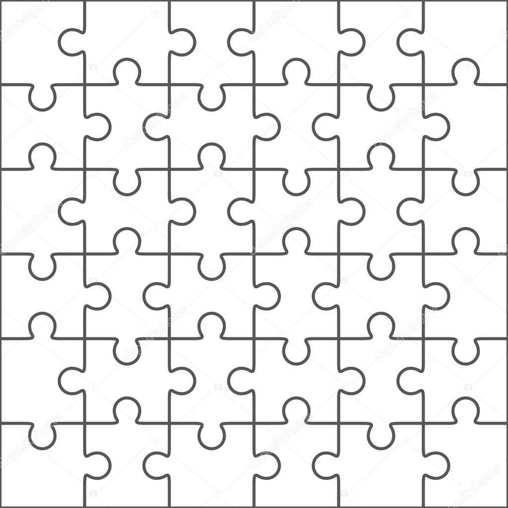 Jigsaw Puzzle Blank Template, 36 Pieces — Stock Vector Throughout Blank Jigsaw Piece Template